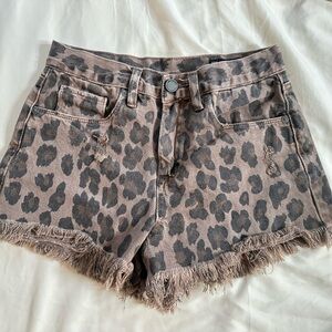 Blank NYC Leopard Print Frayed Hem Jean Shorts